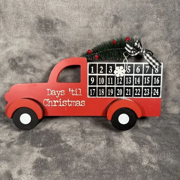 Red Truck Days Til Christmas Countdown Calendar 13”Snowflake Magnet Used