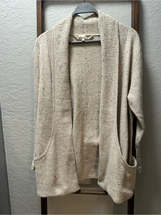 Chloe & Jasmine Speckled Shawl-Collar Cream Cardigan Size XL