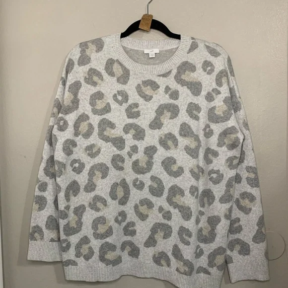 J. Jill Gray and Tan Crew Neck Sweater oversized super comfy