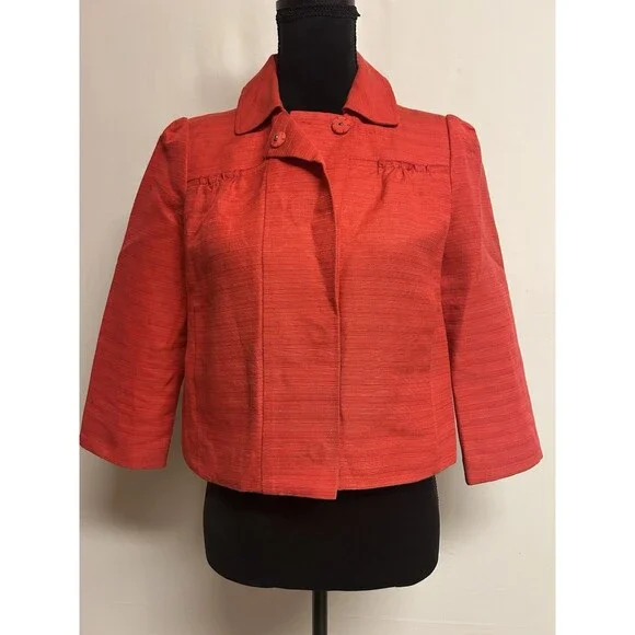 Tory Burch Blazer Womens 4 Cropped Silhouette 3/4 Sleeves Collard Snap Buttons