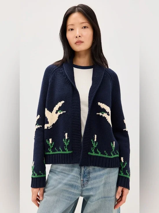 THE GREAT. The Bird Lodge Cardigan in Navy, Size 1 (Small)