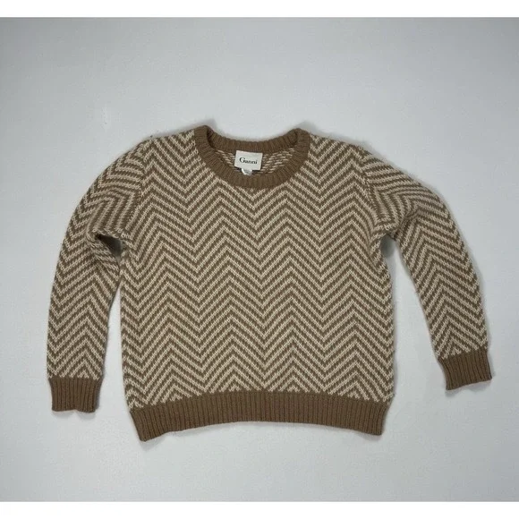 Ganni Anthropologie Candy Floss Herringbone Sweater Medium Brown Wool Angora