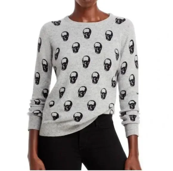 Chelsea & Theodore Cashmere Skull Print Sweater
