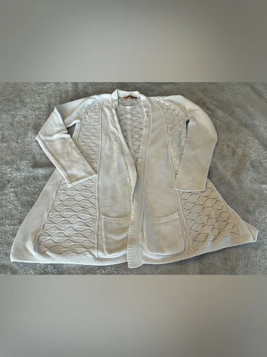 Women’s Belldini Brand White Long Length Open-Front Knit Cardigan Sweater