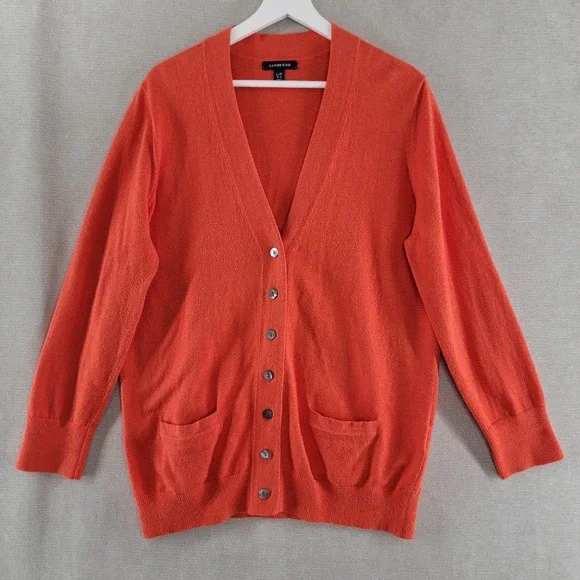 Lands End Womens Sweater Cashmere Blend Cardigan Size Large Academia Preppy Fall