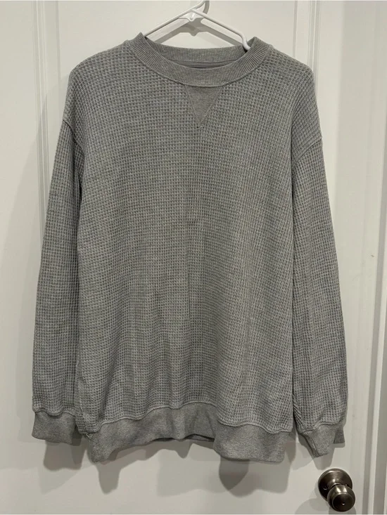 Aerie Light Gray Waffle Crewneck Sweater