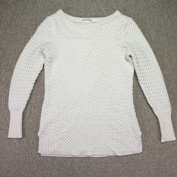 Athleta Cream Wool Blend Textured Knit Boatneck Long Sleeve Sweater Top Womens S