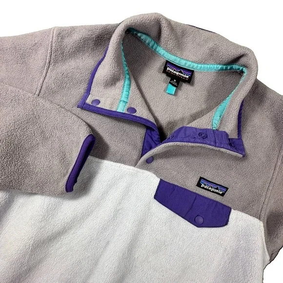 Patagonia Synchilla Sweater Pullover Womens M Purple Fleece Snap Mock Neck