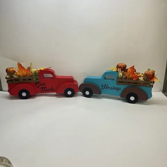 Harvest Wooden Truck Decor Set Give Thanks Blessings Fall‎ Thanksgiving 2pc