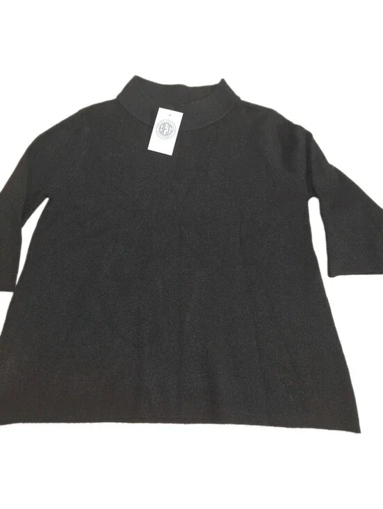 Fate NWT Black Mock Neck Pullover Sweater 3/4 Sleeve Sz S Viscose Blend Basic
