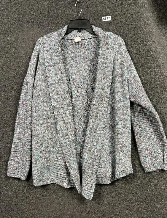 Chico's Soft Knit Open Front Collared Cardigan Sweater Womens 2 US L Multicolor