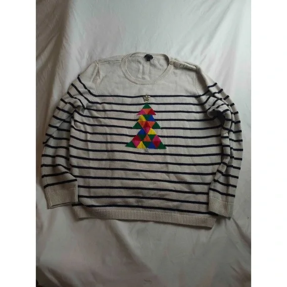 Talbots Christmas Tree Sweater Womens Petite XLP Striped Beaded Cozy Holidaywear
