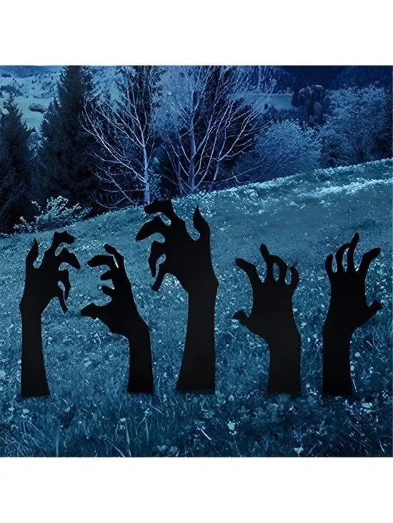 5 Pack Halloween Black Hands Yard Signs with Stakes Scary Silhouette