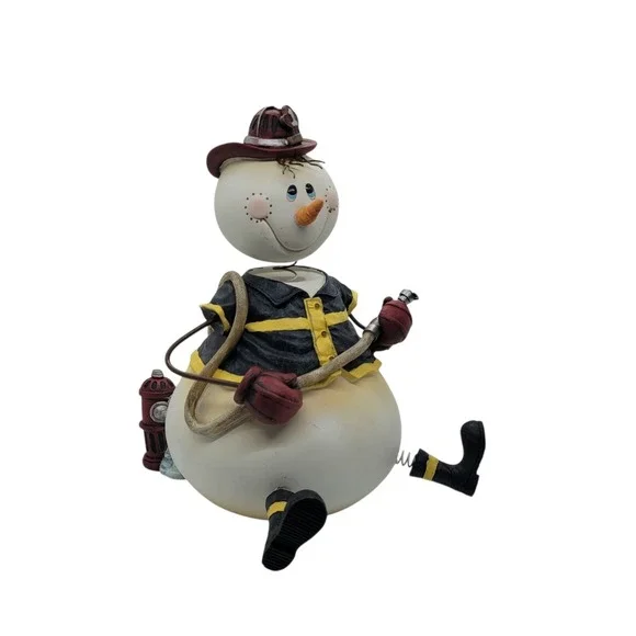 Snowman Firefighter Bobble Head Figurine Christmas Decor Fireman 9‎ Inch