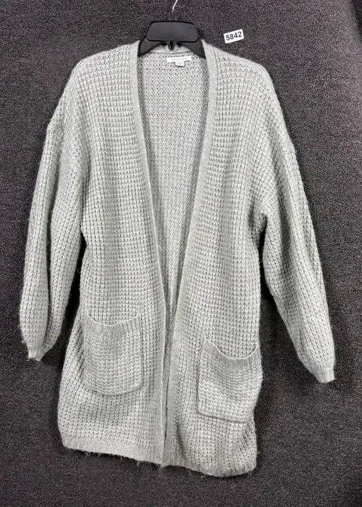 American Eagle Knit Open Front Long Cardigan Sweater Womens Size S Green