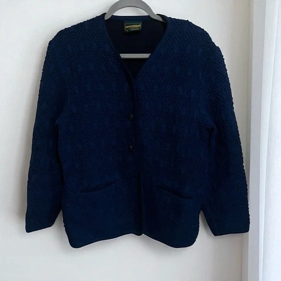 Geiger Navy Blue Wool Button Chunky Knit Cardigan Sweater Size 36 Small