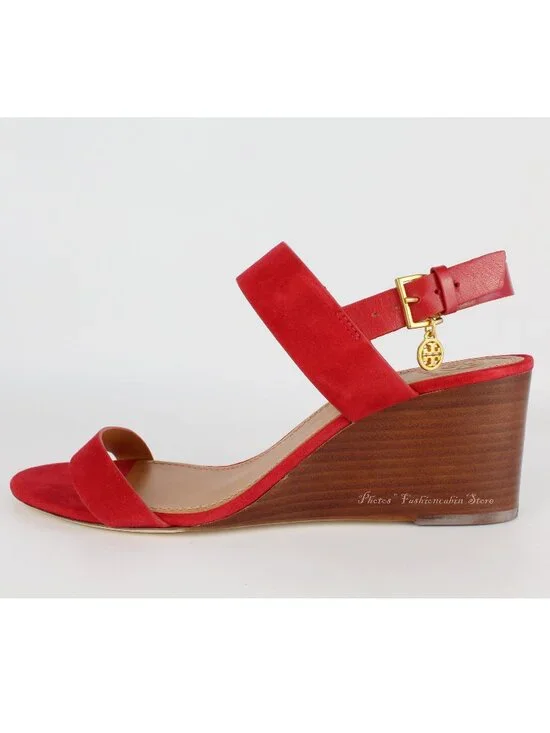 NEW Tory Burch Mini Benton Suede Leather Wedge Sandals Red Apple US 8.5