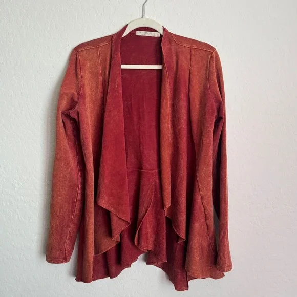 Testimony Los Angeles Rust Mineral Wash French‎ Terry Waterfall Cardigan Small