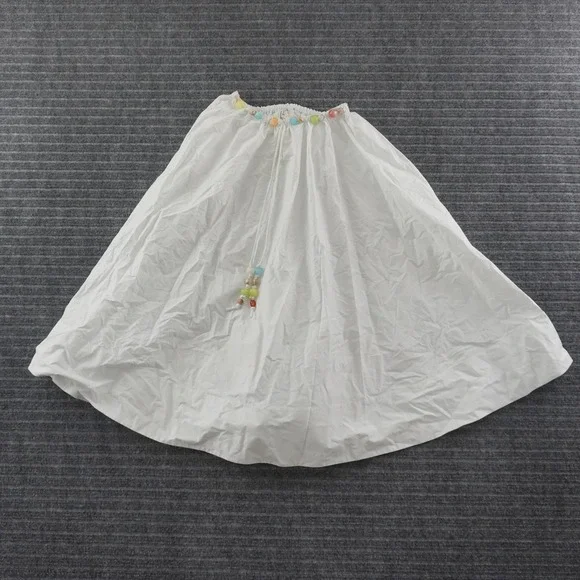NWT Tory Burch Maxi Skirt Womens L White Beaded Drawstring Cotton Relaxed