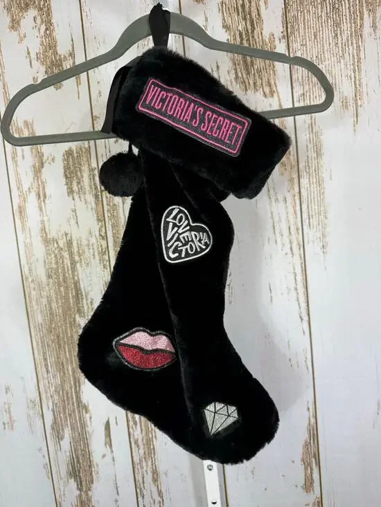 Victoria's Secret, Black Fuzzy Fluffy Christmas Stocking. Excellent condition!