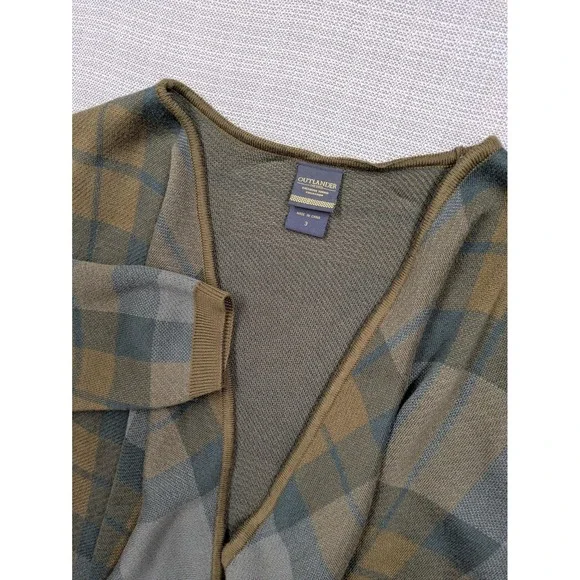 Outlander Cardigan Sweater Womens 3 Gray Plaid Open Front Ruffle Long Sleeve