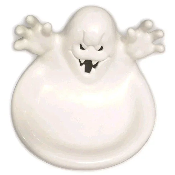 Vintage Lighted Halloween Ghost Ceramic Candy Bowl Dish