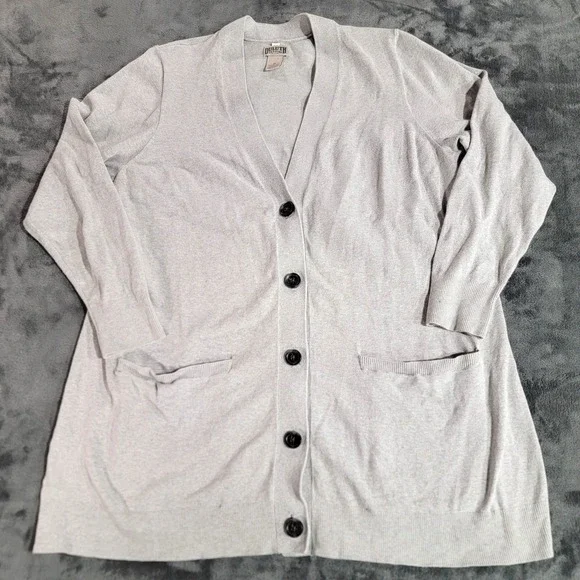 Duluth Trading Cardigan Sweater Women 1X Gray Pockets Academia Minimalist Boho