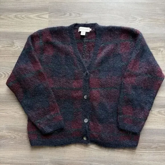 Vintage 90s Fuzzy‎ Mohair Cardigan Grandpa Sweater Knit Grunge Large