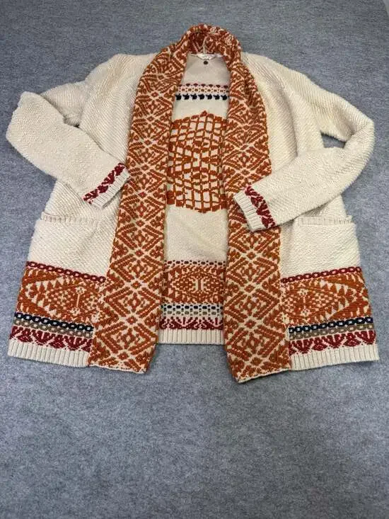 Lucky Brand Aztec Sweater Cardigan Size XS Open Front Nordic Boho Knit