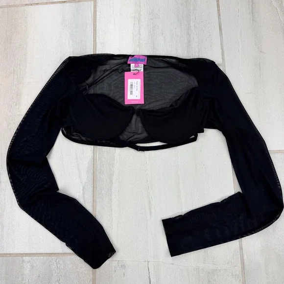 Edikted Black Sheer Mesh Underwire Bra Bolero Shrug Long Sleeve Top S11741 M