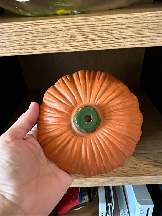 Silvestri handmade, vintage ceramic orange pumpkin with lid Halloween fall decor