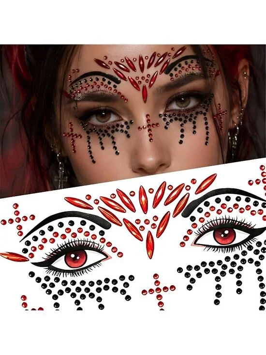 Halloween Face Gems Stickers Gothic Rhinestone Face Jewels for Women Makeup