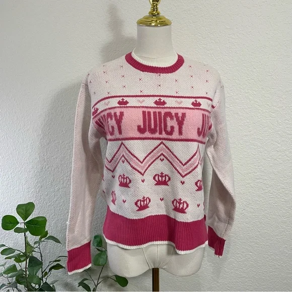 Juicy Couture Pink Crown Logo Knit Sweater
