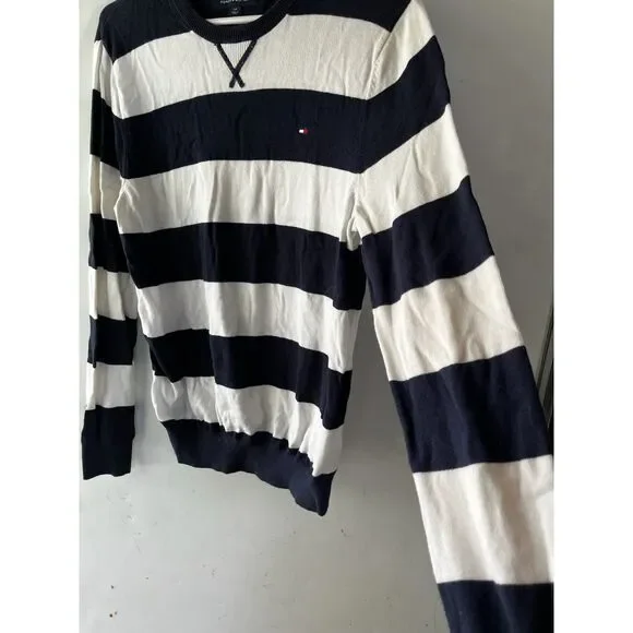 preppy stripe navy and white sweatshirt knit size small