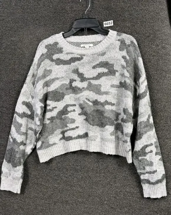 American Eagle Camouflage Cropped Sweater Womens Sz S Gray Oversized Wool Blend