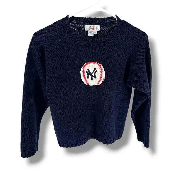 Molly Goggles New York Yankees Handknit Cotton Sweater Navy Blue Women Size 10