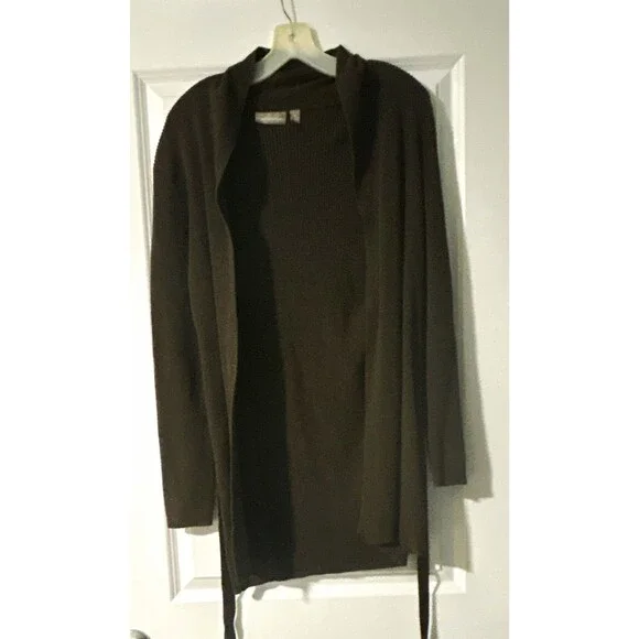 Croft & Barrow Women's Brown Open Front Tie Waist Ribbed Knit Jacket: Size XL