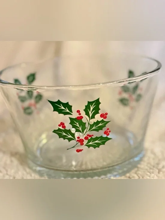 Vintage Indiana Glass Christmas Holly & Berries Ice Bucket Serving Bowl 7