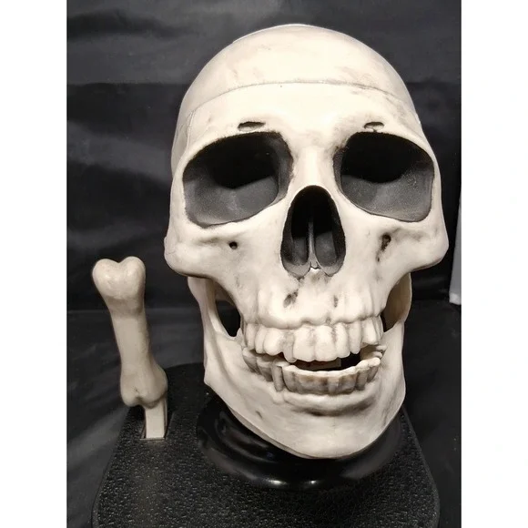 Gothic Skull Candy Dispenser with Bone Lever Jaw Action Halloween Decor