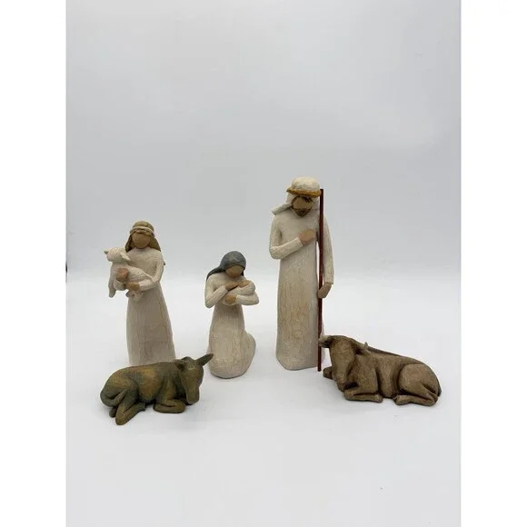 Willow Tree Nativity 1999 Susan Lordi 5 PCs Mary Joseph Shepherd Cow Donkey Set