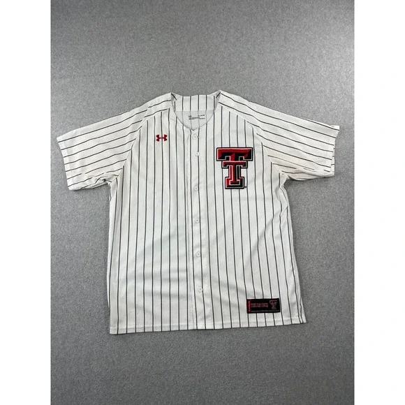 Texas Tech Red Raiders Baseball Jersey Mens XL White Pinstripe Under Armour