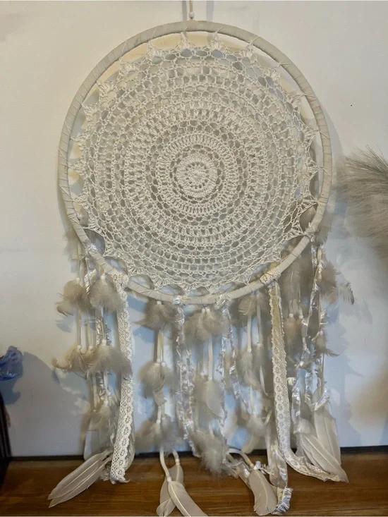 Handmade Cream Crochet Dreamcatcher Wall Hanging