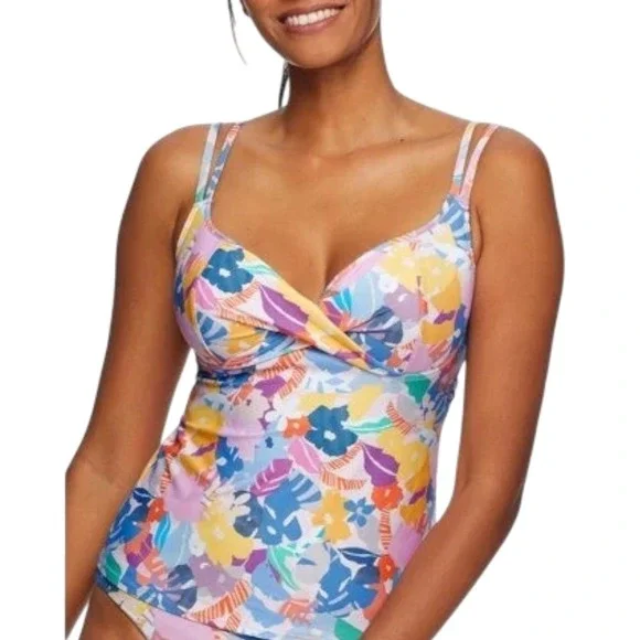 Birdsong Size 36H Bare Necessities Miami‎ Vice Underwire Wrap Tankini Swim Top