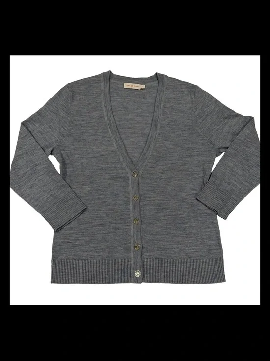 Tory Burch Merino Wool Cardigan Gray Quiet‎ Luxury Preppy Old Money Women's M
