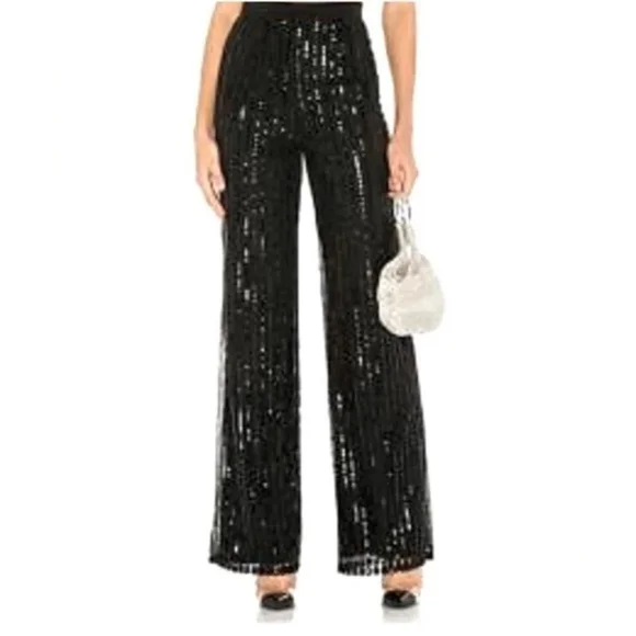 Tory Burch Women's Black Silk Sequin Wide Leg Dress Pant Party Size 4