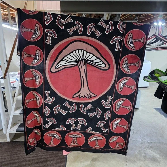 Gypsy Rose Mushroom Tapestry Handcrafted Psychedelic Boho Wall Hanging 81x53