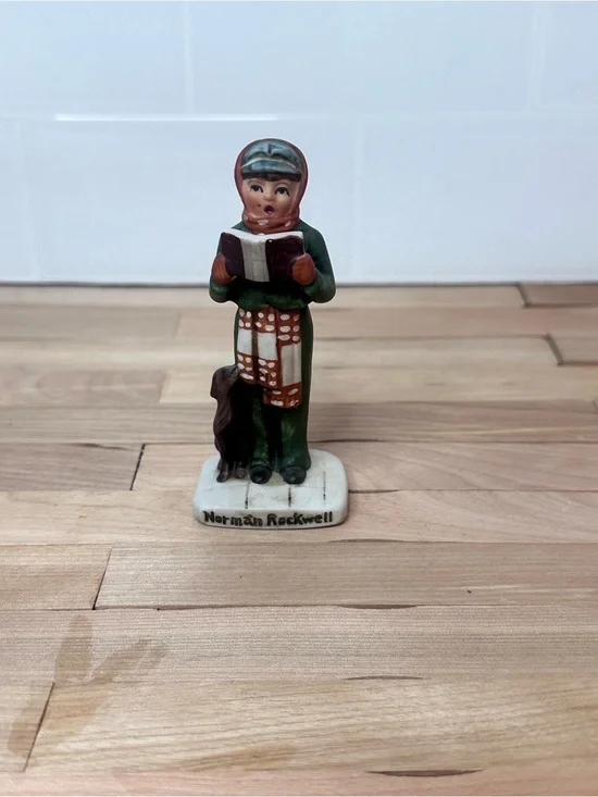 Norman Rockwell Green and Red Caroler Figurine Holiday Accent