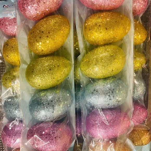 Glittering Plastic Easter Egg Set - Pink, Gold, Blue Sparkly Easter Eggs,30 eggs