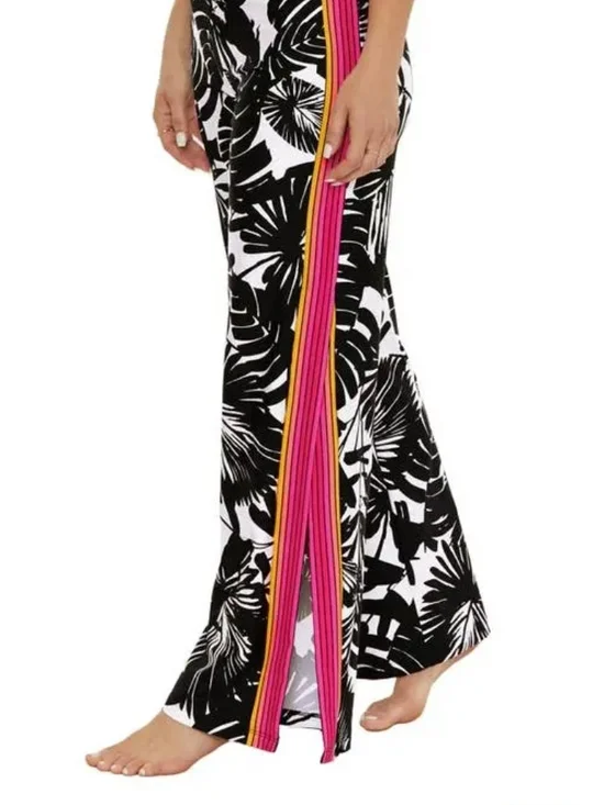 Trina Turk Black and White Tropical-Print Long Sleeve Swim Coverup 2 Pieces