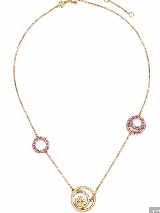 NWOT TORY BURCH MILLER RINGS NECKLACE IN GOLD AND PINK